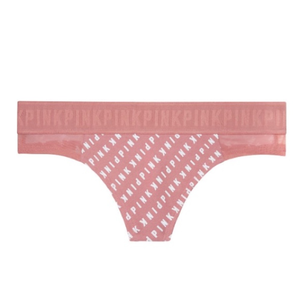 $8💋New VS Pink Wide Logo Smokey Rose Thong